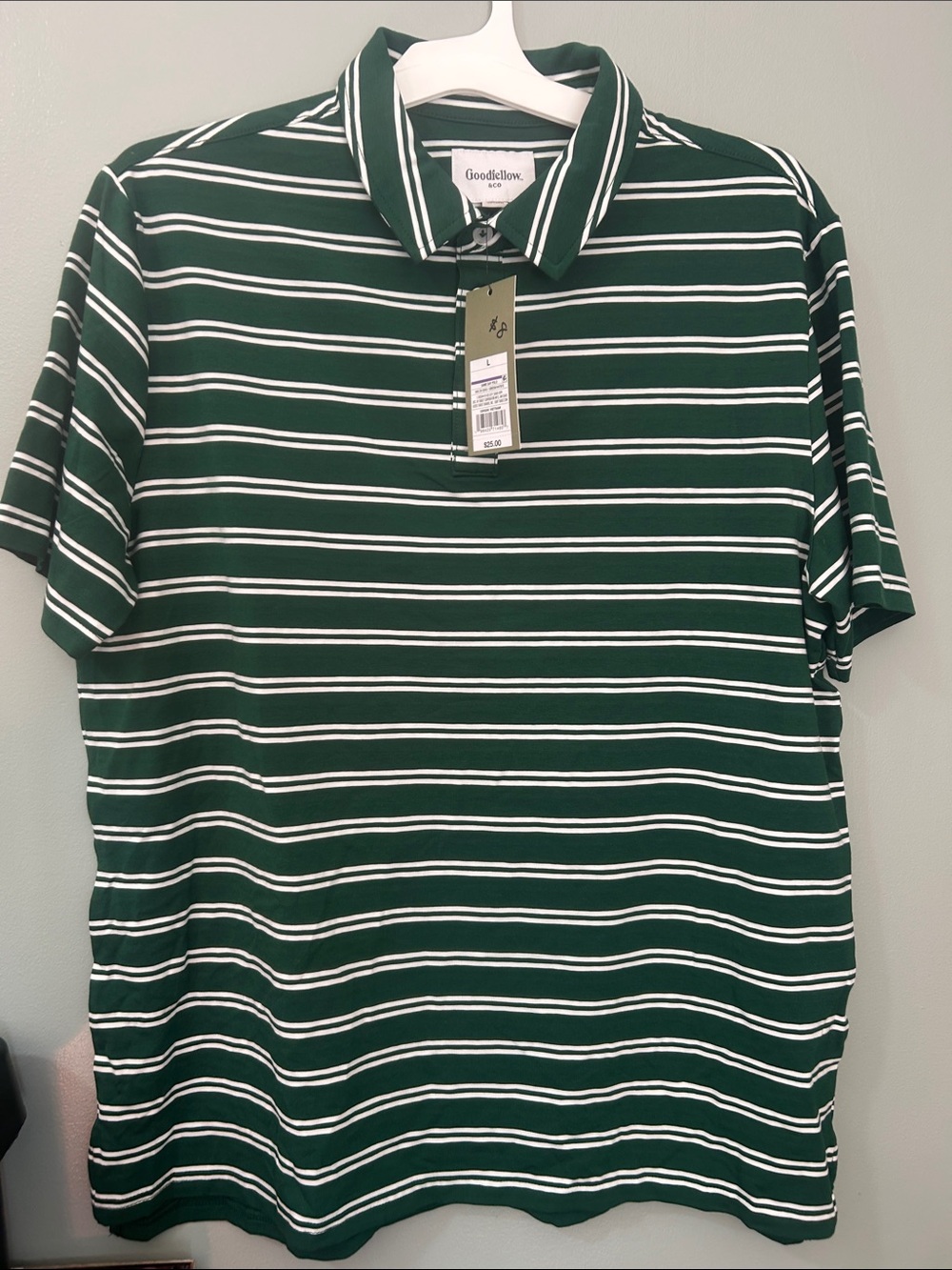 Goodfellow & Co Dark Green and White Striped Polo Shirt